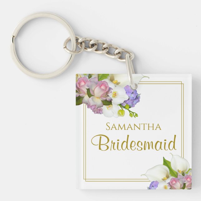 Porte-clefs Élégante Spring Floral Bridesmaid Favoriser avec l (Devant)
