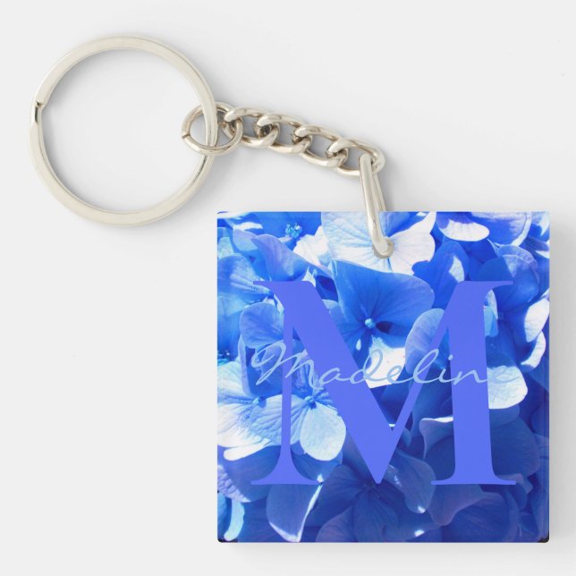 Porte-clefs Élégantes fleurs bleues, hydrangeas bleus élégants (Devant)