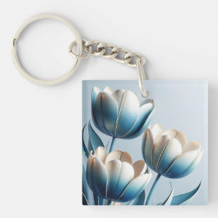 Porte-clefs Élégantes tulipes bleues et blanches