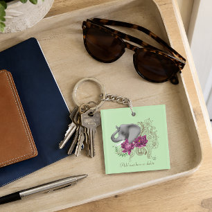 Porte-clefs Élément Floral Éléphant Rose Lotus Henna Mandala V