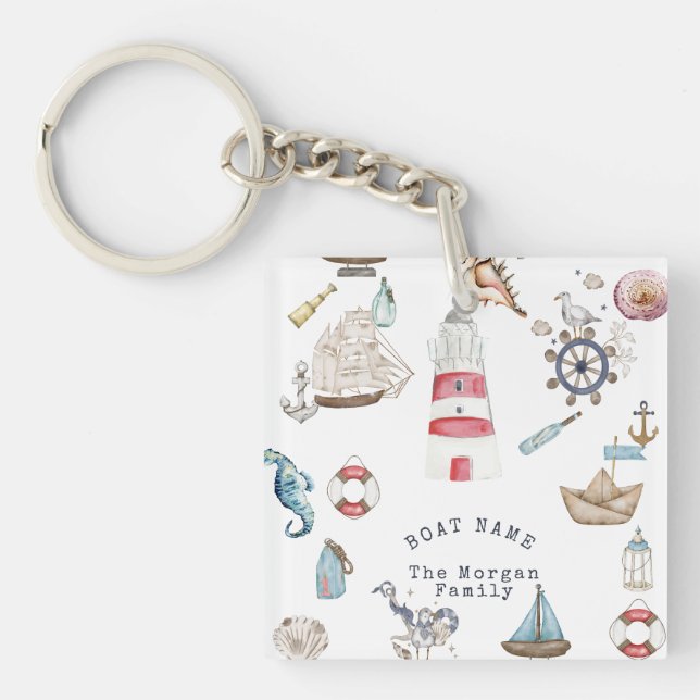 Porte-clefs Éléments nautiques à l'aquarelle Marin (Devant)