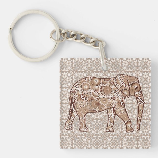 Porte-clefs Éléphale tourbillon fractal - marron et taupe (Devant)