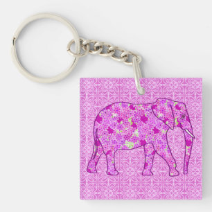 Porte-clefs Eléphant à fleurs - orchidée et magenta