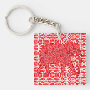 Porte-clefs Eléphant de fleurs - rouge profond et corail