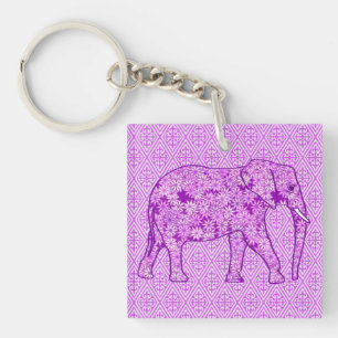 Porte-clefs Eléphant fleur - améthyste violet