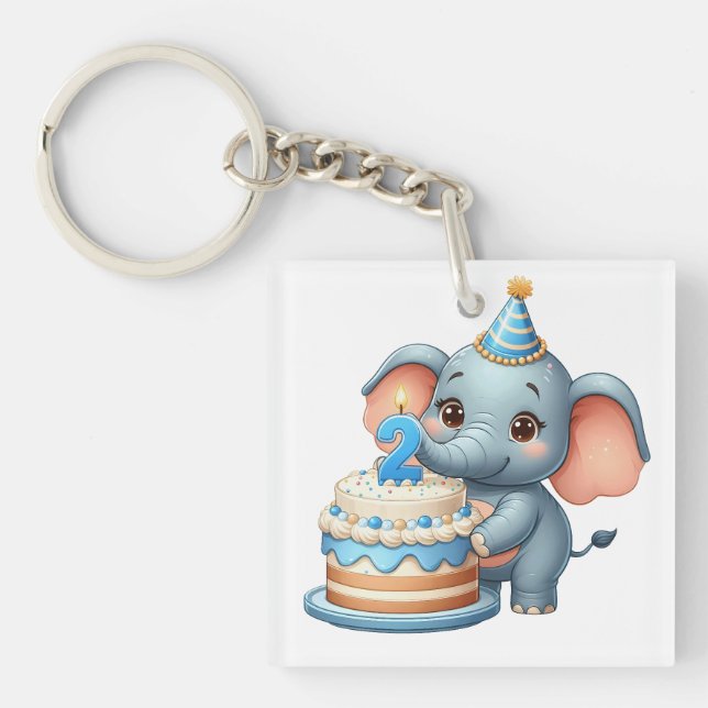 Porte-clefs Éléphant Mignon 2ème Anniversaire (Devant)