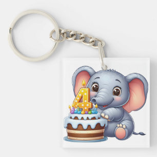 Porte-clefs Éléphant Mignon 4ème Anniversaire