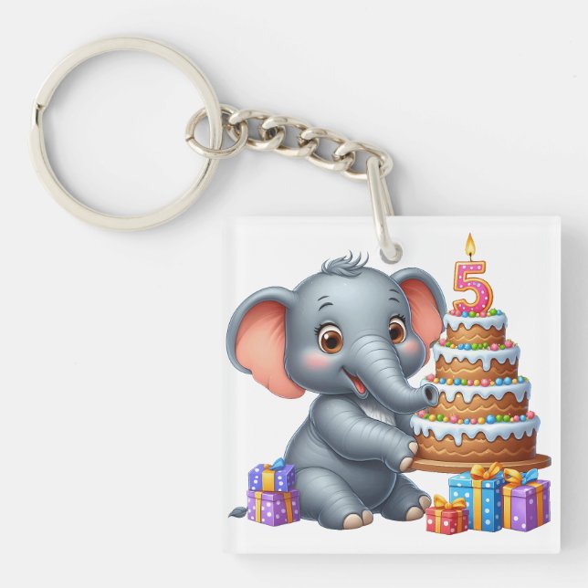Porte-clefs Éléphant Mignon 5ème Anniversaire (Devant)