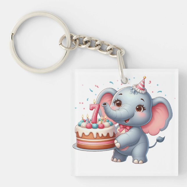 Porte-clefs Éléphant Mignon 7ème Anniversaire (Devant)