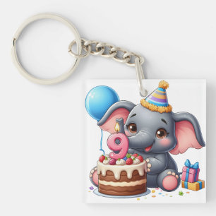 Porte-clefs Éléphant Mignon 9ème Anniversaire
