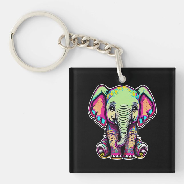 Porte-clefs Eléphant mignon assis illustration numérique (Devant)
