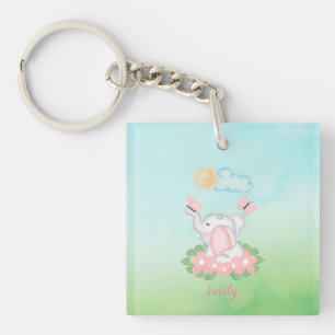 Porte-clefs Eléphant mignon bébé avec fleurs roses