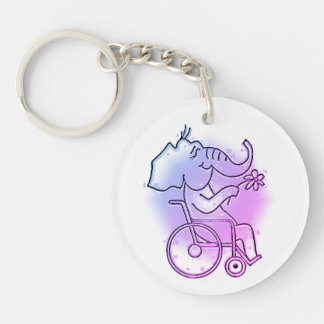 Porte-clefs Éléphant rose en fauteuil roulant