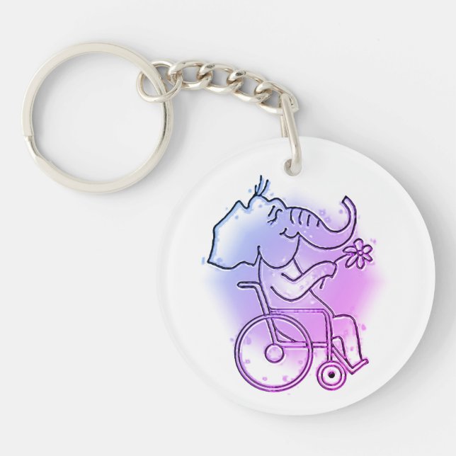 Porte-clefs Éléphant rose en fauteuil roulant (Devant)