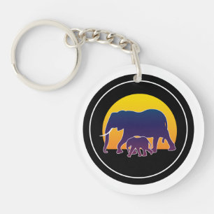 Porte-clefs Eléphants couchés de soleil