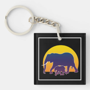 Porte-clefs Eléphants couchés de soleil