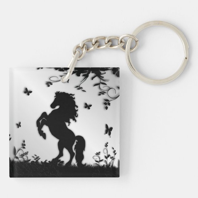 Porte-clefs Élevage de l'étalon noir / Cheval sur argent (Dos)