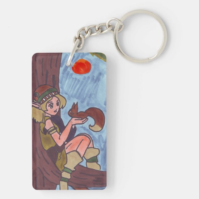 Porte-clefs Elfe En Bois Avec Écureuil (Dos)