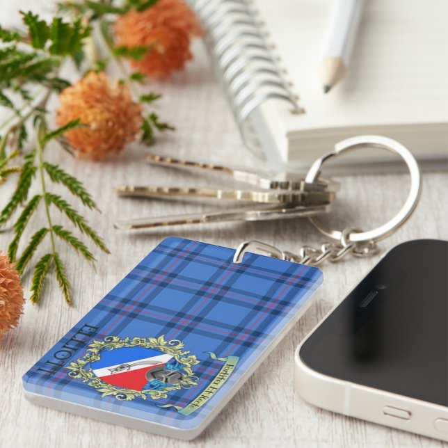 Porte-clefs Elliott Crest Et Tartan Acrylique (Devant droit)