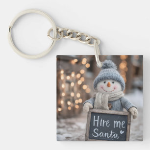 Porte-clefs "Embauchez-moi Père Noël" Snowman avec une pancart