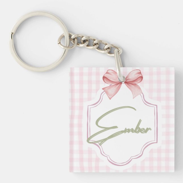 Porte-clefs Ember Personnalisé Baby Girl Nursery Bow&En vichy (Devant)
