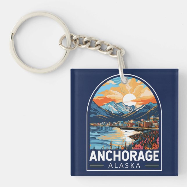 Porte-clefs Emblème d'art de voyage à Anchorage Alaska (Devant)