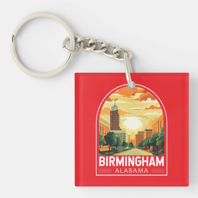 Porte-clefs Emblème d'art de voyage de Birmingham Alabama (Devant)