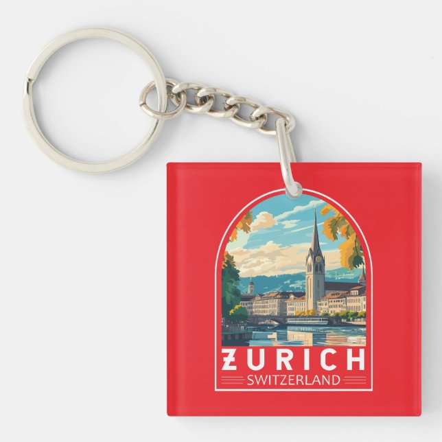 Porte-clefs Emblème d'art de voyage de Zurich Suisse (Devant)
