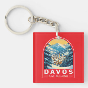 Porte-clefs Emblème d'art voyage Davos Suisse