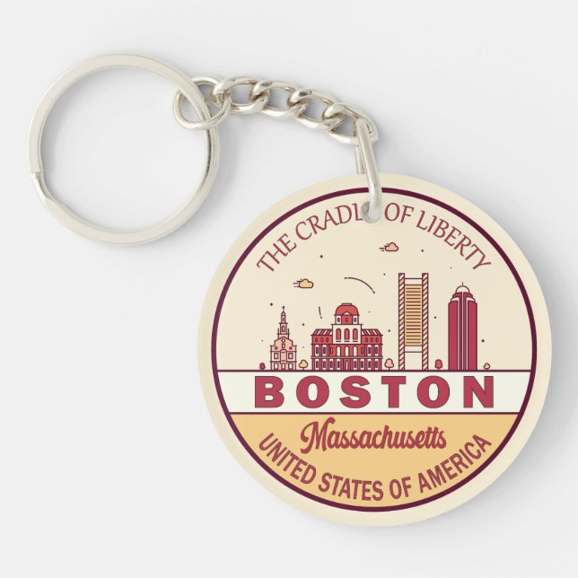 Porte-clefs Emblème de Boston Massachusetts City Skyline (Devant)