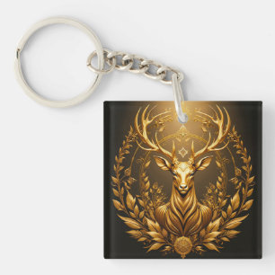 Porte-clefs Emblème de cerf doré Blason royal Symbole de la na