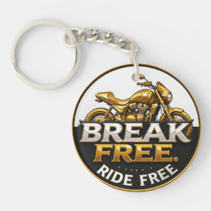 Porte-clefs Emblème de moto d'or avec texte gras