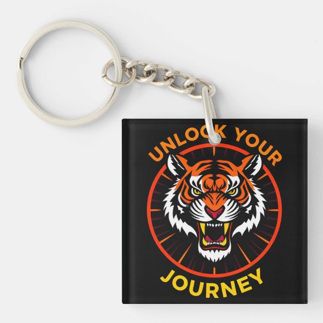 Porte-clefs Emblème de tigre avec texte de motivation (Devant)