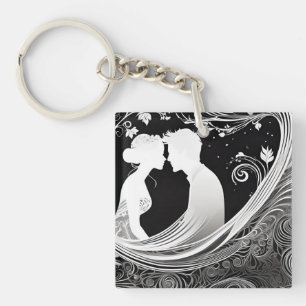 Porte-clefs Embrasser intemporel Blanc & Noir Silhouette Kiss