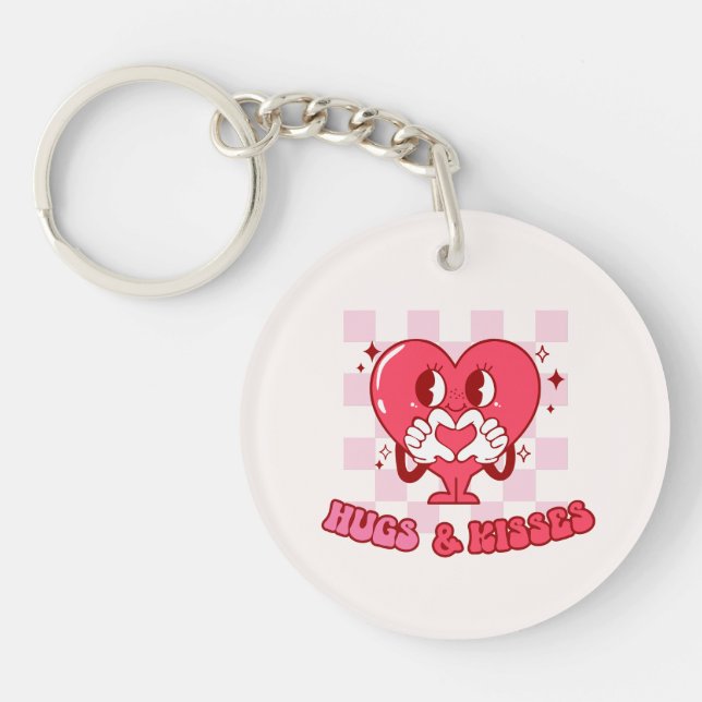 Porte-clefs Embrous et baisers | Aimer le coeur rose mignon (Devant)