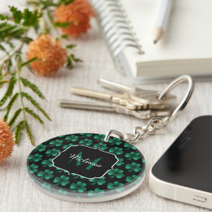 Porte-clefs Emerald Green Sparkle Shamrock noir Monogramme