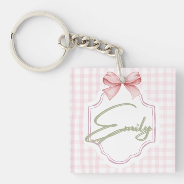 Porte-clefs Emily Baby Girl Nursery Bow&En vichy personnalisée (Devant)