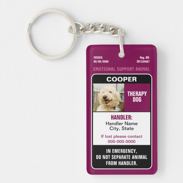 Porte-clefs Emotional Support Animal ID Therapy Photo Custom (Devant)