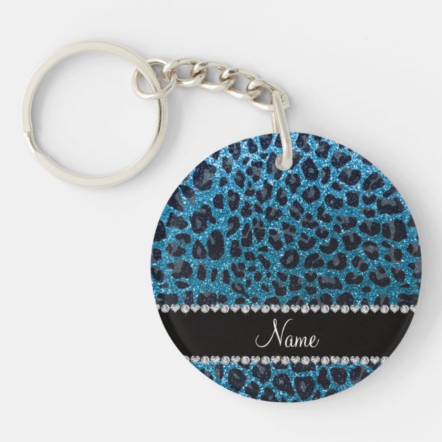 Porte-clefs Empreinte de léopard de parties scintillant bleu c (Devant)
