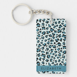 Porte-clefs Empreinte de léopard, Spots, Leopard Bleu, Votre N