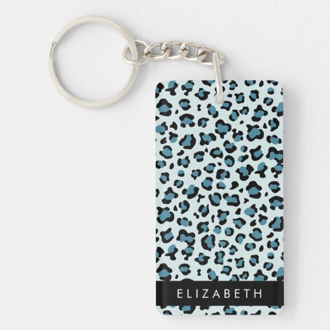 Porte-clefs Empreinte de léopard, Spots, Leopard Bleu, Votre N (Devant)