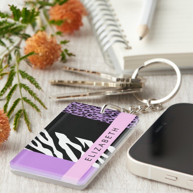 Porte-clefs Empreinte de léopard, Zebra Print, Purple, Votre n (Devant droit)