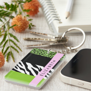 Porte-clefs Empreinte de léopard, Zebra Print, Vert, Votre nom