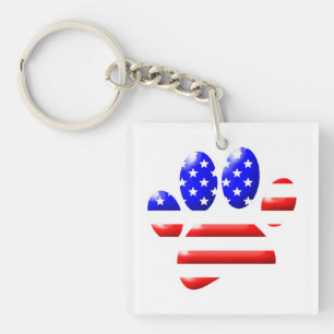 Porte-clefs Empreinte de patte de chien Drapeau américain