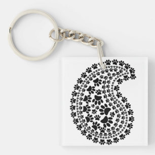 Porte-clefs Empreinte de patte noir et blanc Paisley Motif