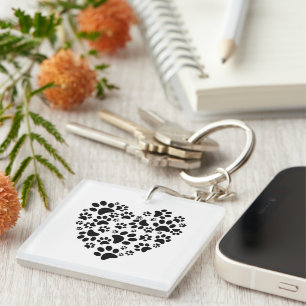 Porte-clefs Empreintes de patte de chien et de chat Cœur Saint