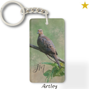 Porte-clefs En deuil hivernal Dove Bird Painting Initiales