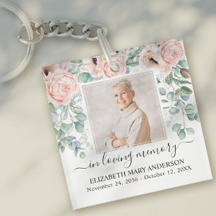 Porte-clefs En mémoire d'amour Photo Pink Peony Floral Memoria