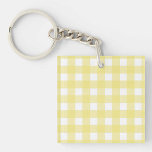 Porte-clefs En vichy jaune pâle et blanc