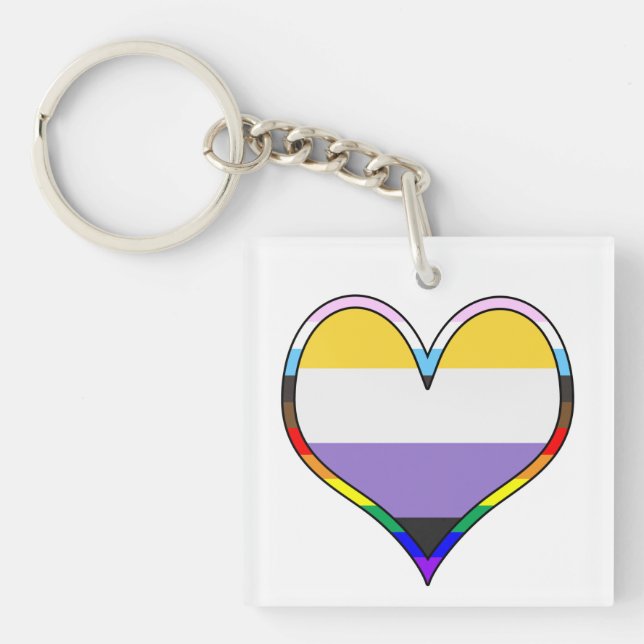 Porte-clefs Enby Pride Heart Keychain (Devant)